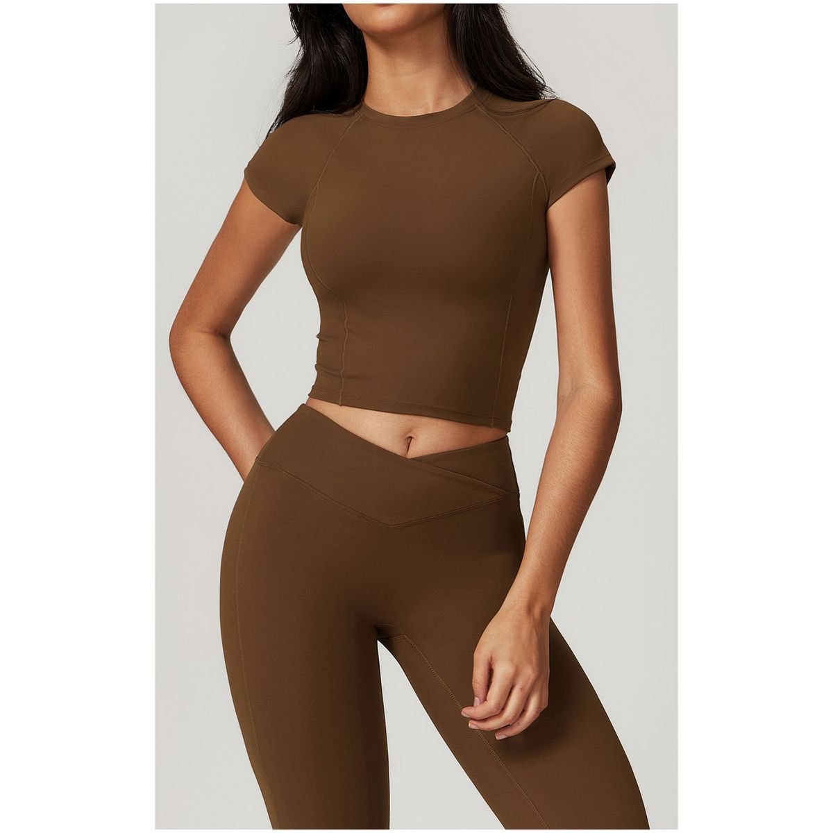 TIOZONEY - Camiseta deportiva de manga corta para mujer-Café