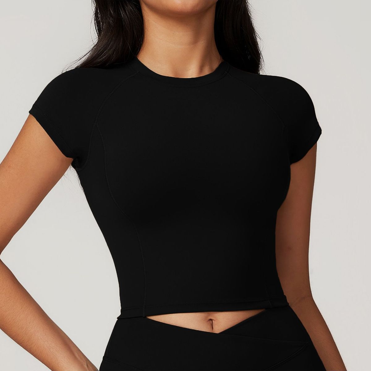 TIOZONEY - Camiseta deportiva de manga corta para mujer-Negro
