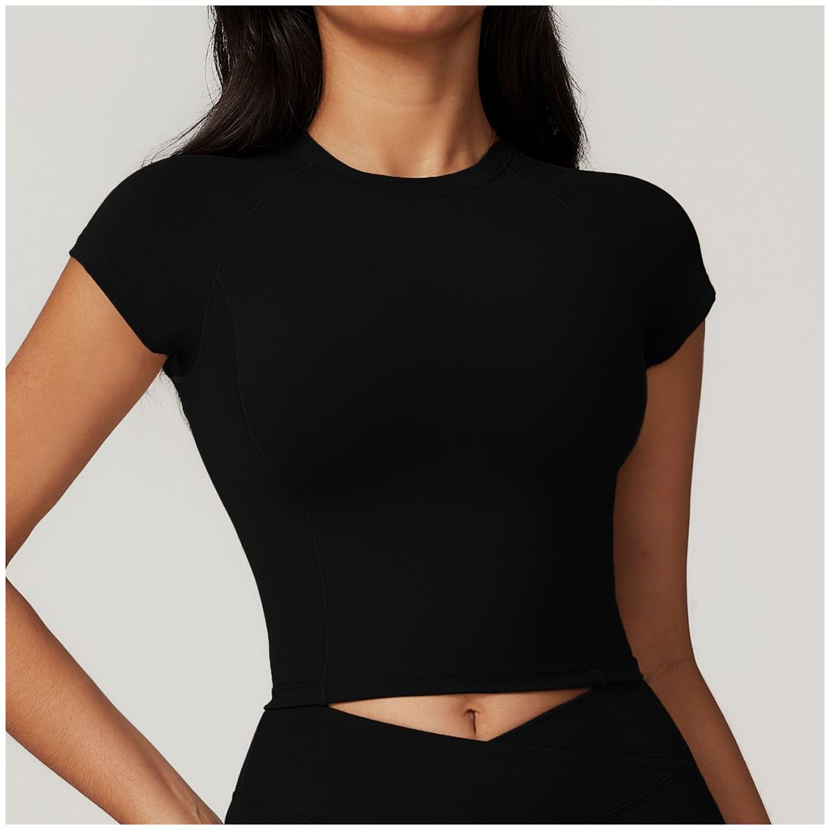 TIOZONEY - Camiseta deportiva de manga corta para mujer-Negro