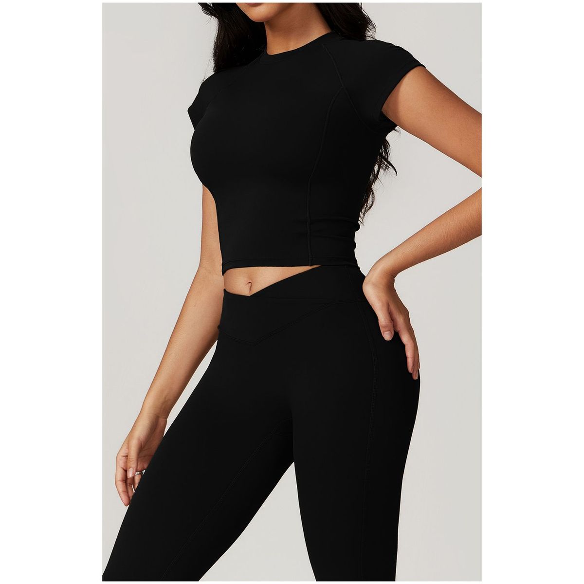 TIOZONEY - Camiseta deportiva de manga corta para mujer-Negro