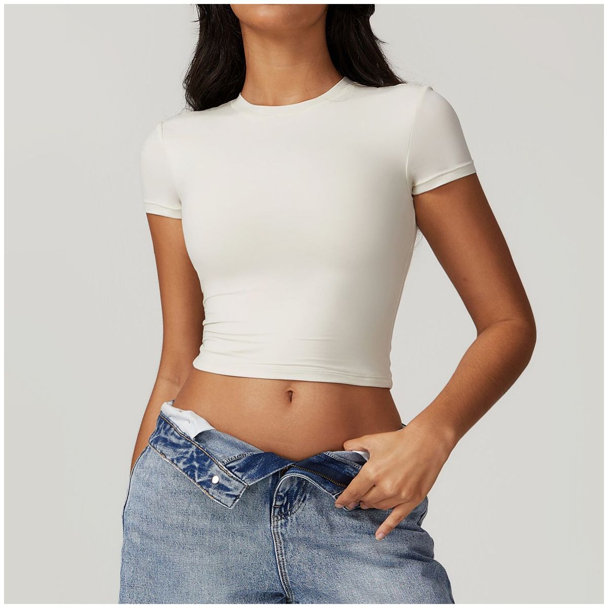 TIOZONEY - Camiseta deportiva de manga corta para mujer-Beige