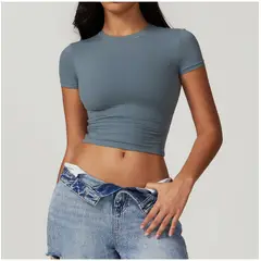 TIOZONEY - Camiseta deportiva de manga corta para mujer-Gris