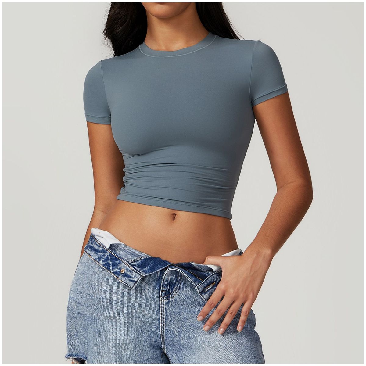 TIOZONEY - Camiseta deportiva de manga corta para mujer-Gris