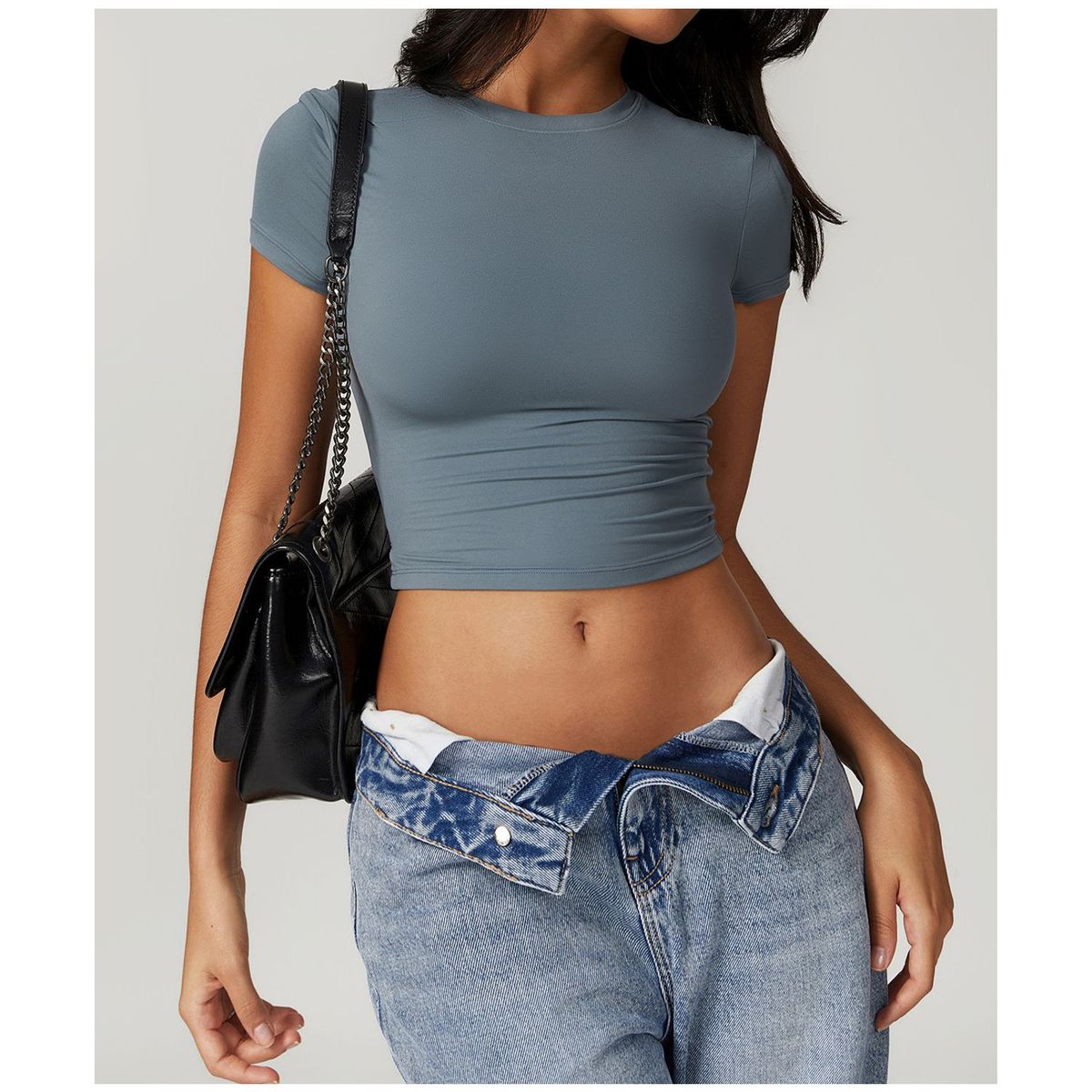TIOZONEY - Camiseta deportiva de manga corta para mujer-Gris