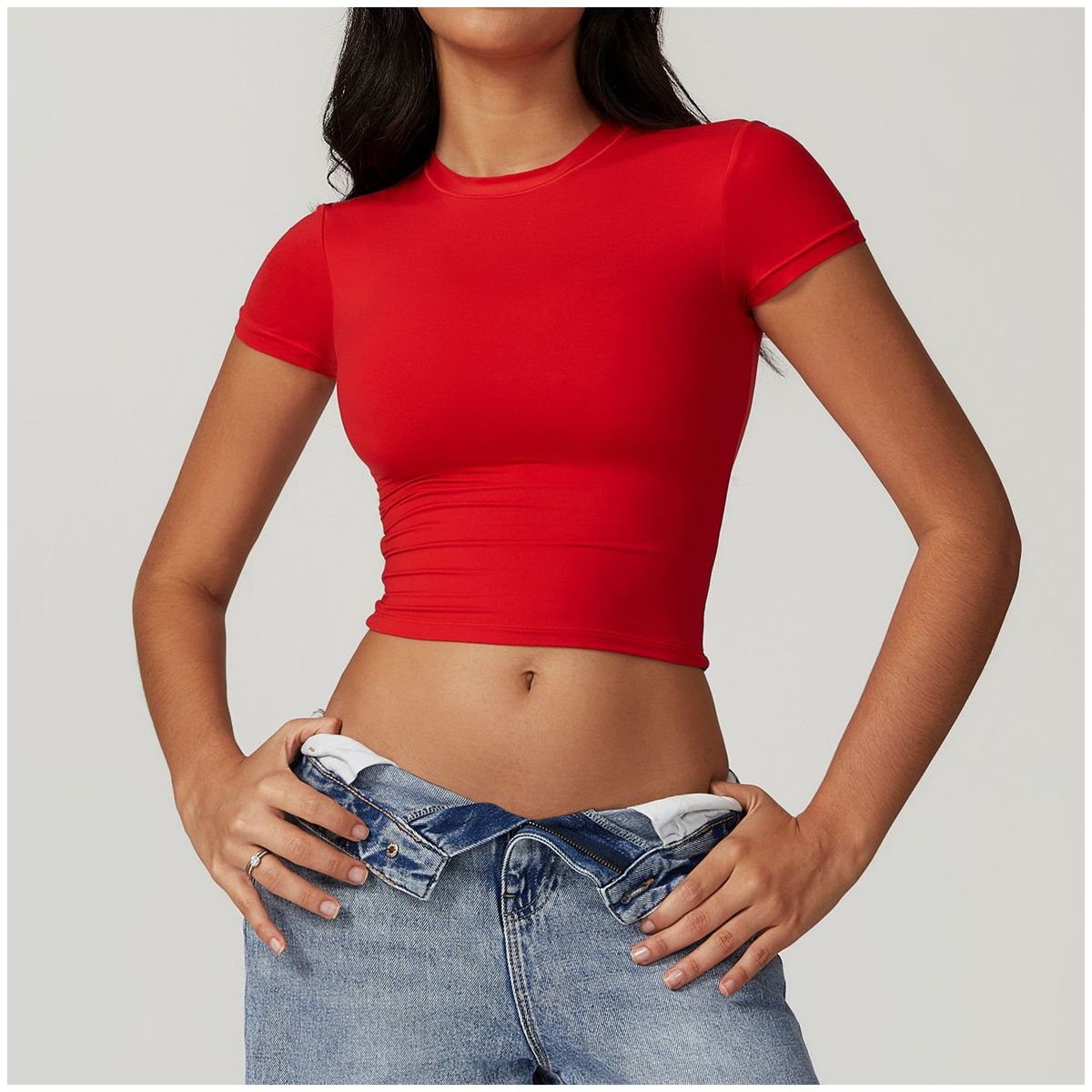 TIOZONEY - Camiseta deportiva de manga corta para mujer-Rojo