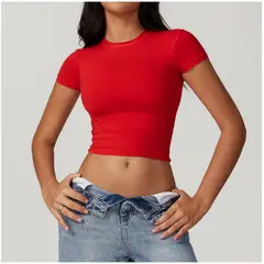 TIOZONEY - Camiseta deportiva de manga corta para mujer-Rojo
