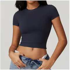 TIOZONEY - Camiseta deportiva de manga corta para mujer-Azul