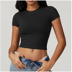 TIOZONEY - Camiseta deportiva de manga corta para mujer-Negro