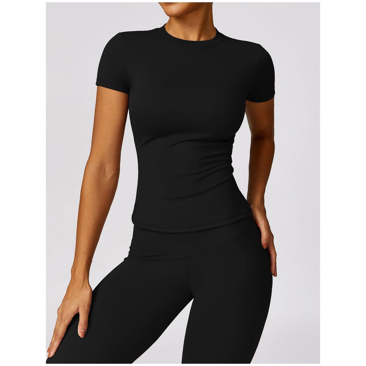TIOZONEY - Camiseta deportiva de manga corta para mujer-Negro