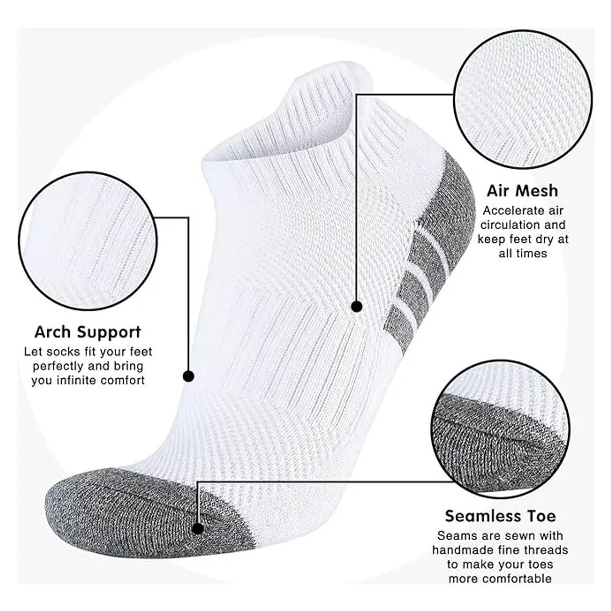 EINICIO - 5 Pares De Calcetines Cortos Transpirables De Talla Única