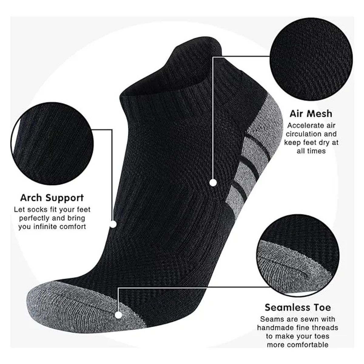 EINICIO - 5 Pares De Calcetines Cortos Transpirables De Talla Única