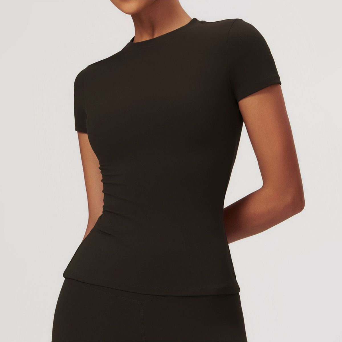 TIOZONEY - Camiseta deportiva de manga corta para mujer-Café