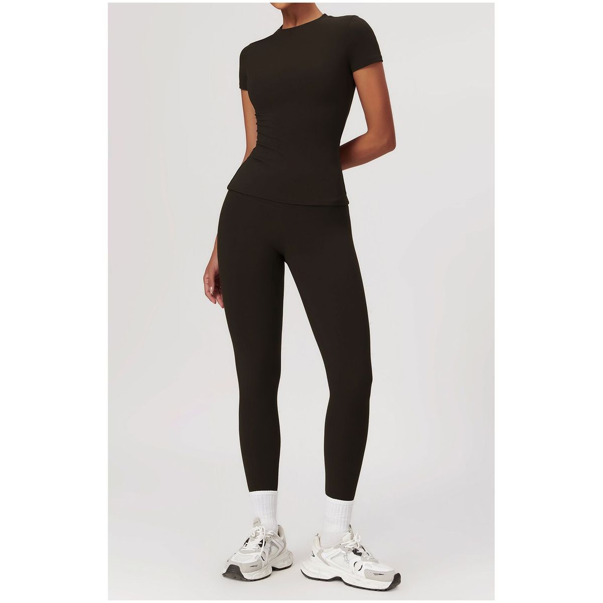 TIOZONEY - Camiseta deportiva de manga corta para mujer-Café
