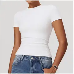 TIOZONEY - Camiseta deportiva de manga corta para mujer-Blanco