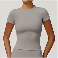 TIOZONEY - Camiseta deportiva de manga corta para mujer-Gris