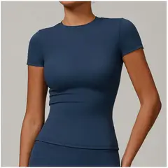 TIOZONEY - Camiseta deportiva de manga corta para mujer-Azul