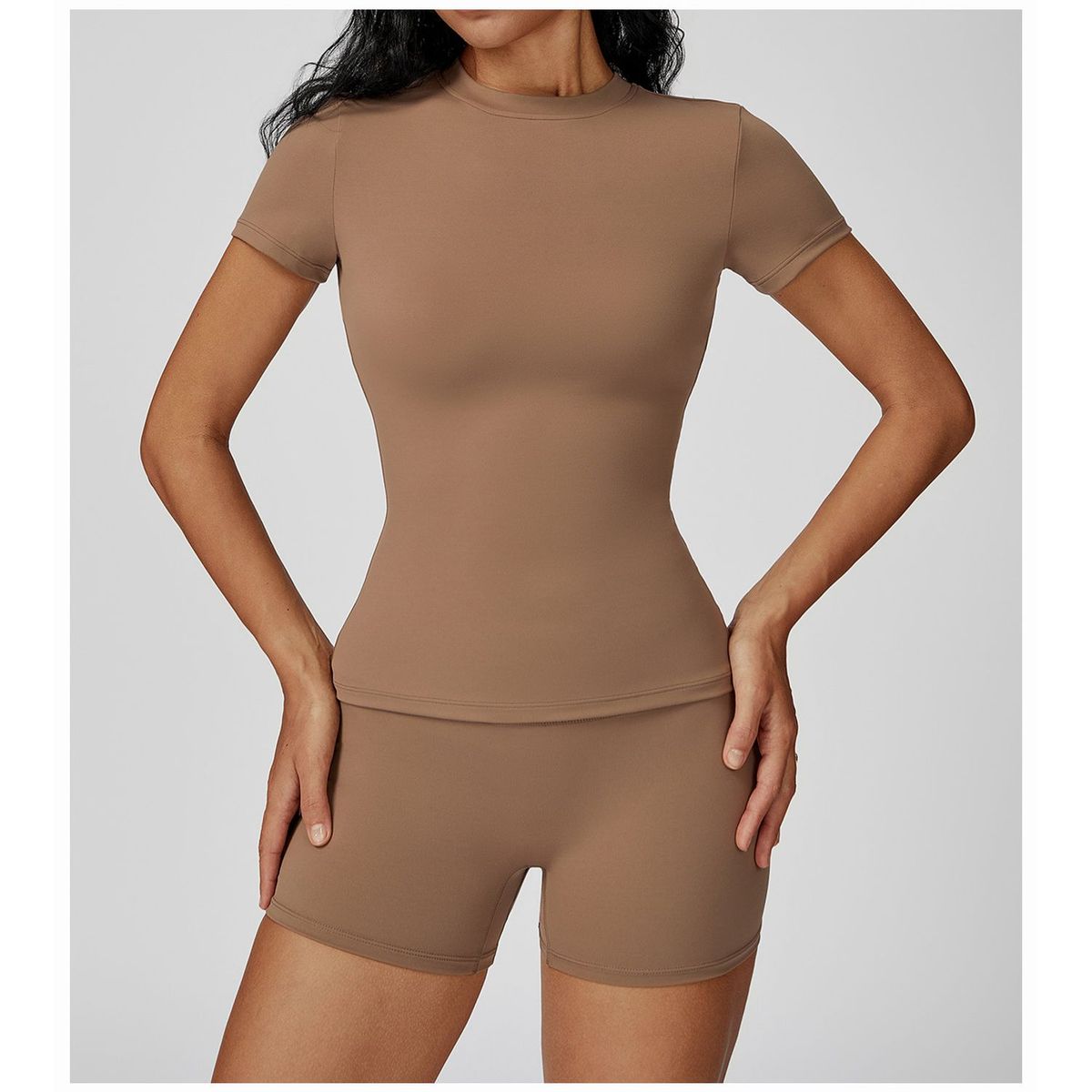 TIOZONEY - Camiseta deportiva de manga corta para mujer-Marrón
