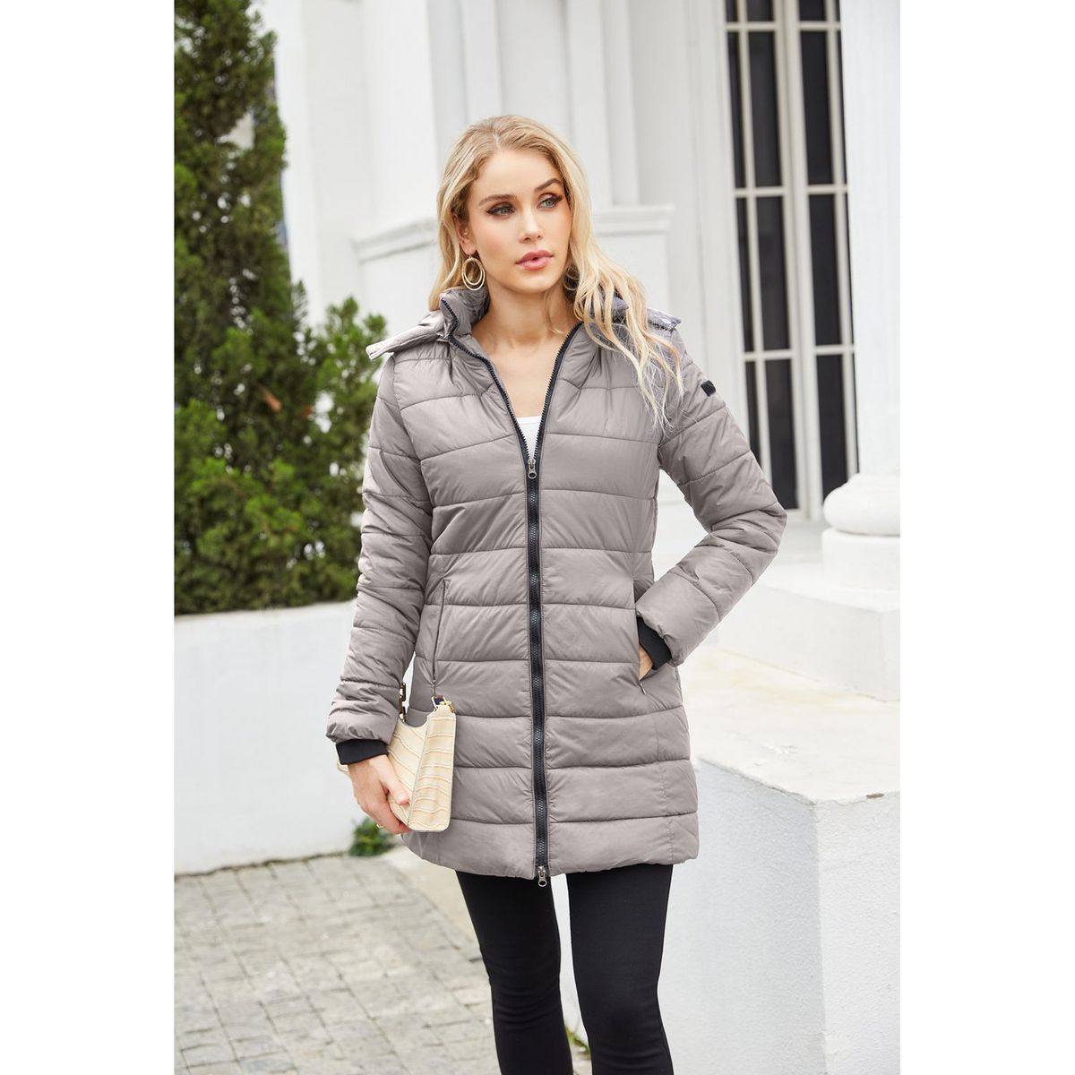 TIOZONEY - Parka Manga Larga Mujer - Gris
