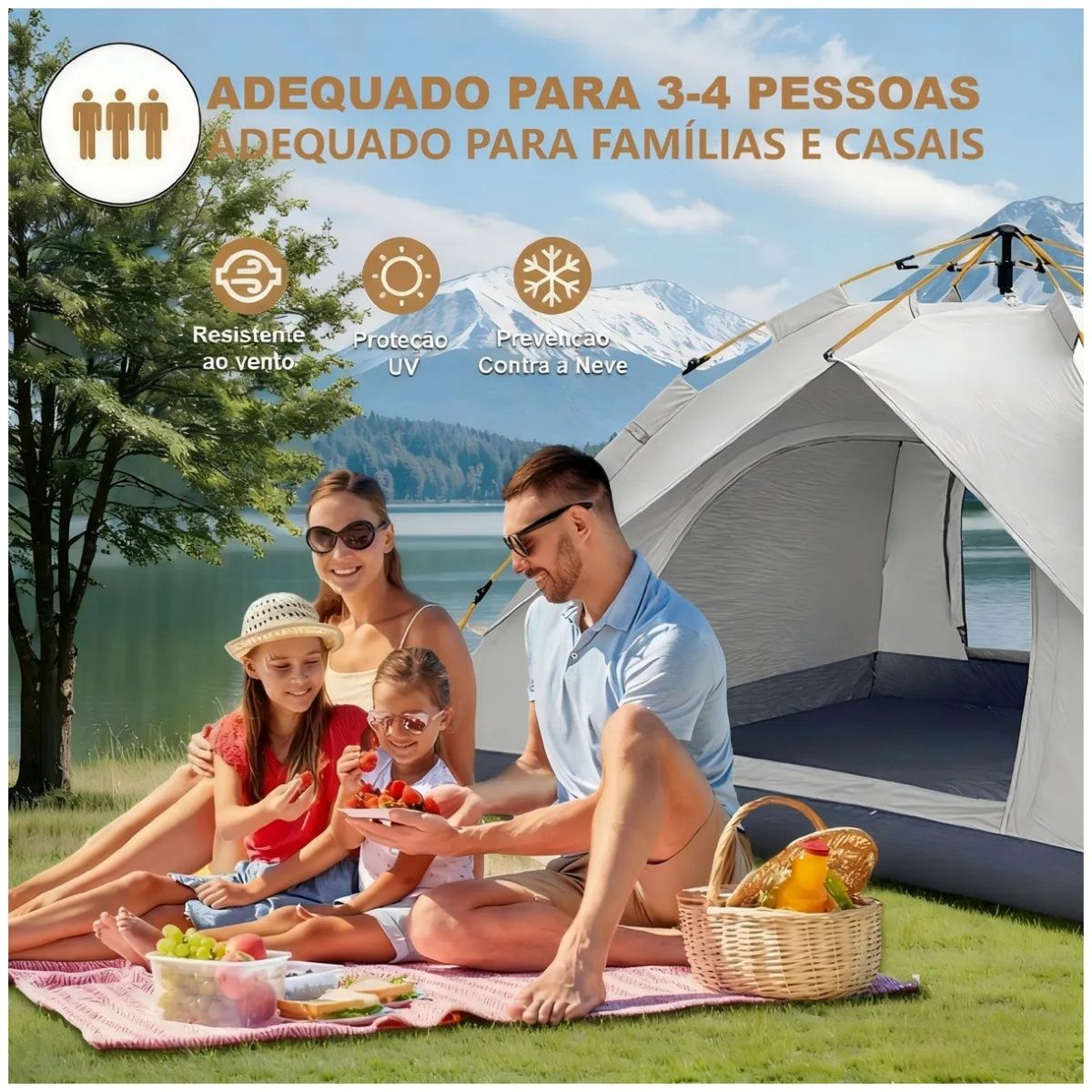 KUANGYE - Tienda Campaña Impermeable 3 Persona Carpa Plegable Portáti Para Acampar Automatica 4 Estaciones
