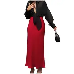 TIOZONEY - Falda larga con estampado para mujer - Rojo