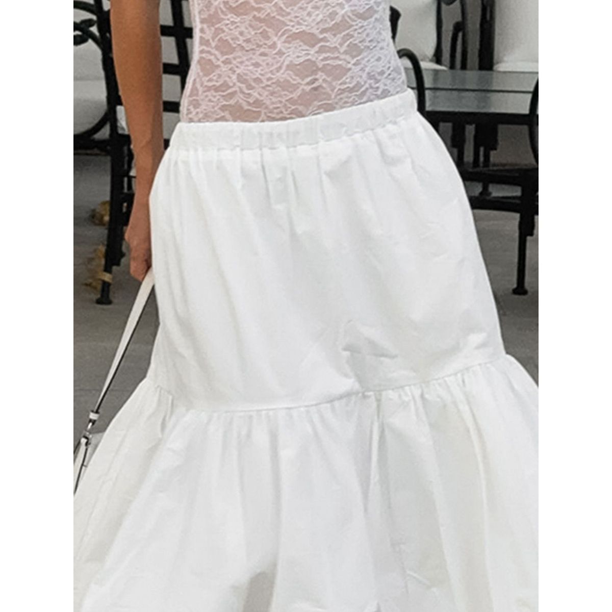 TIOZONEY - Falda larga con estampado para mujer - Blanco