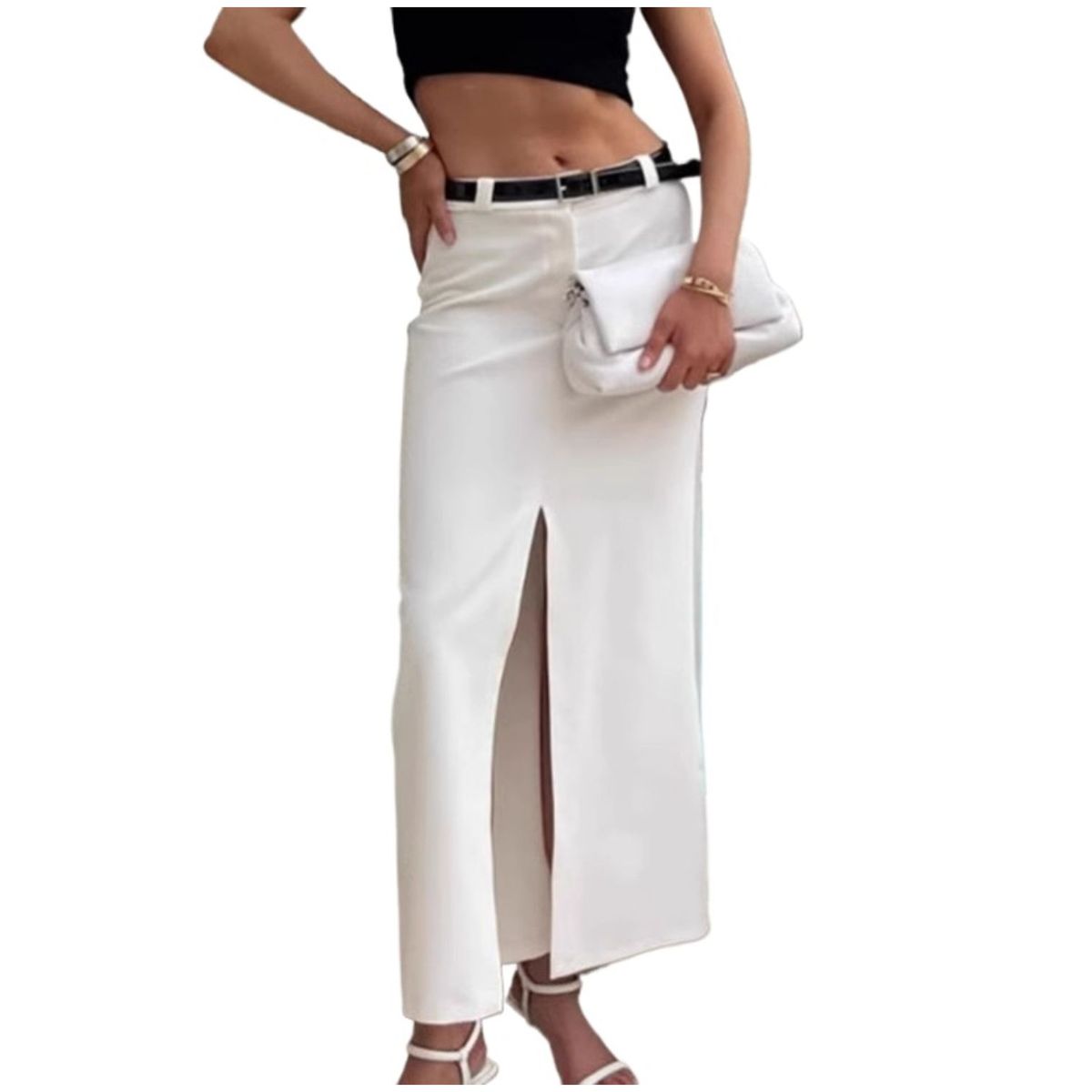 TIOZONEY - Falda larga con estampado para mujer - Blanco