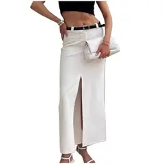 TIOZONEY - Falda larga con estampado para mujer - Blanco