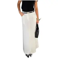 TIOZONEY - Falda larga con estampado para mujer - Blanco