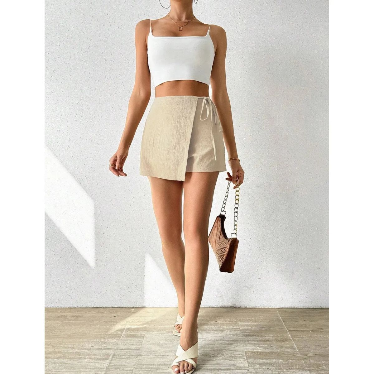 TIOZONEY - Pantalones cortos para mujer - Beige