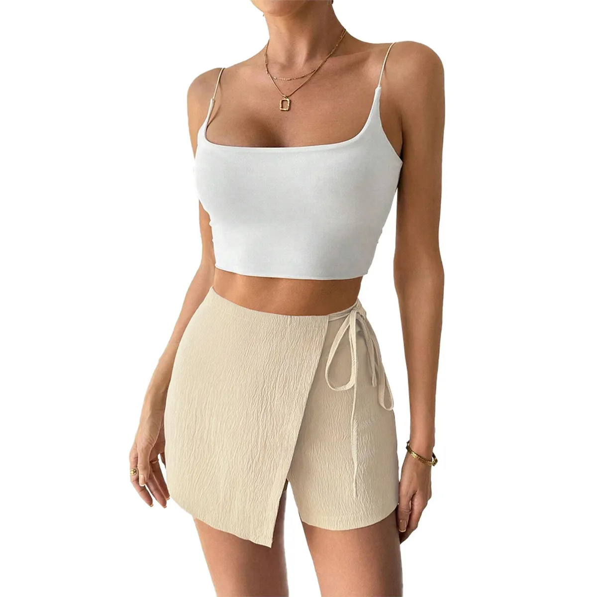 TIOZONEY - Pantalones cortos para mujer - Beige