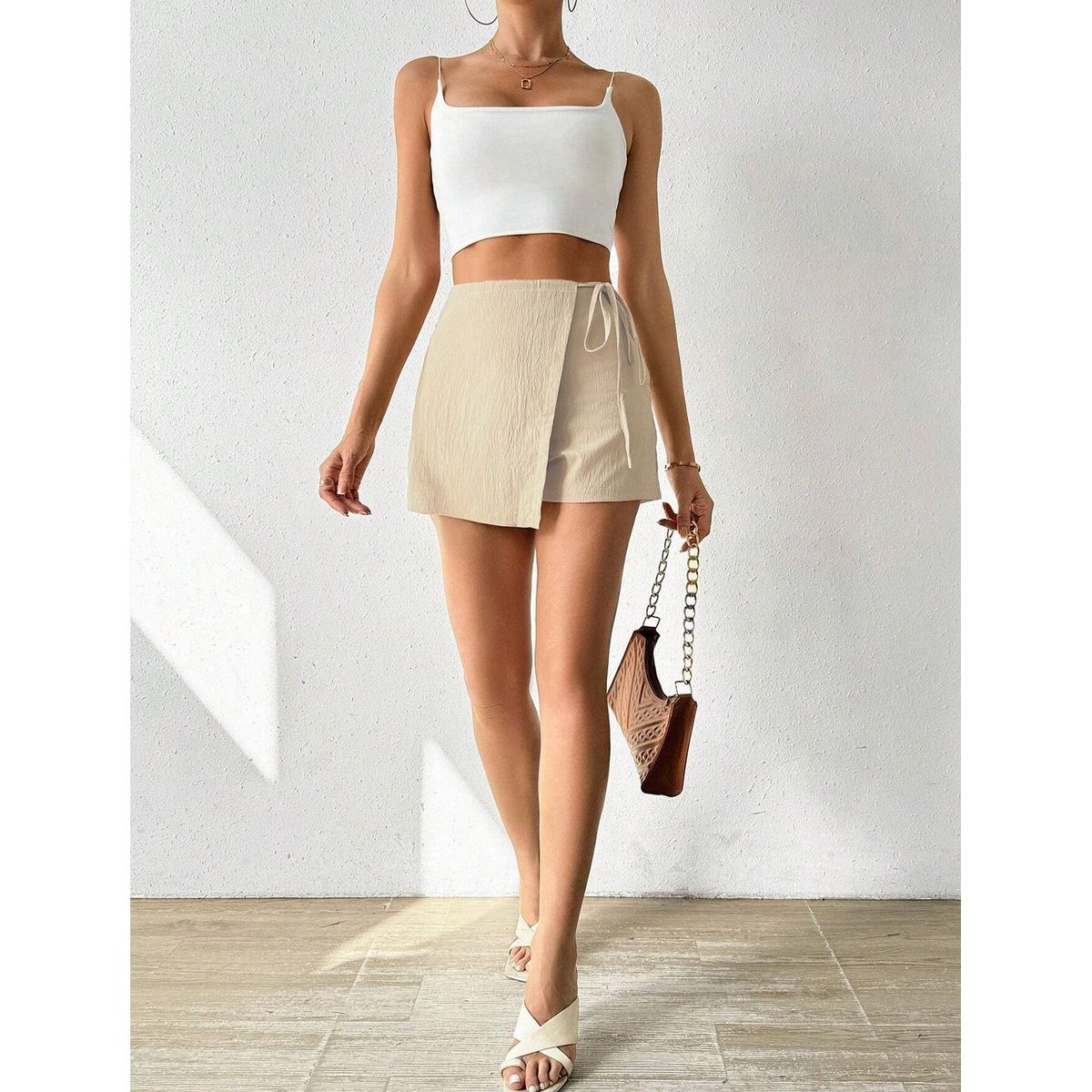TIOZONEY - Pantalones cortos para mujer - Beige