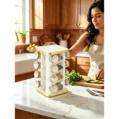 YOLIKITCHEN - Especiero Giratorio Premium 16 Frascos Organizador Cocina Lujo Variedad De Tonos Modernos