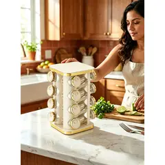 YOLIKITCHEN - Especiero Giratorio Premium 16 Frascos Organizador Cocina Lujo Variedad De Tonos Modernos