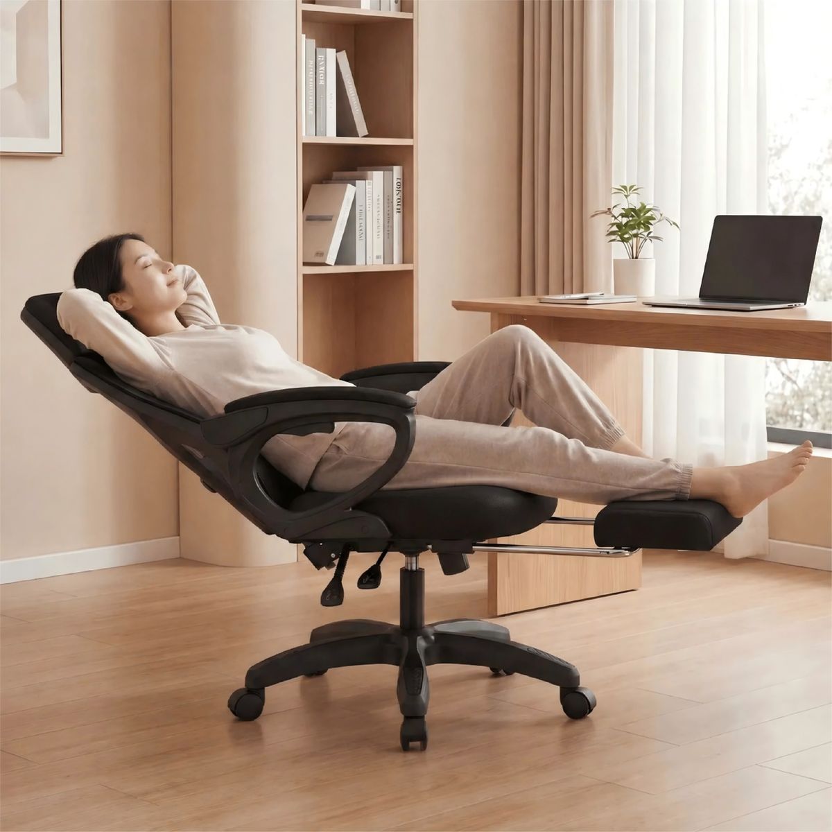 GENERICO - Silla Ergonómica Oficina Reclinable Con Reposapiés IKEMMA