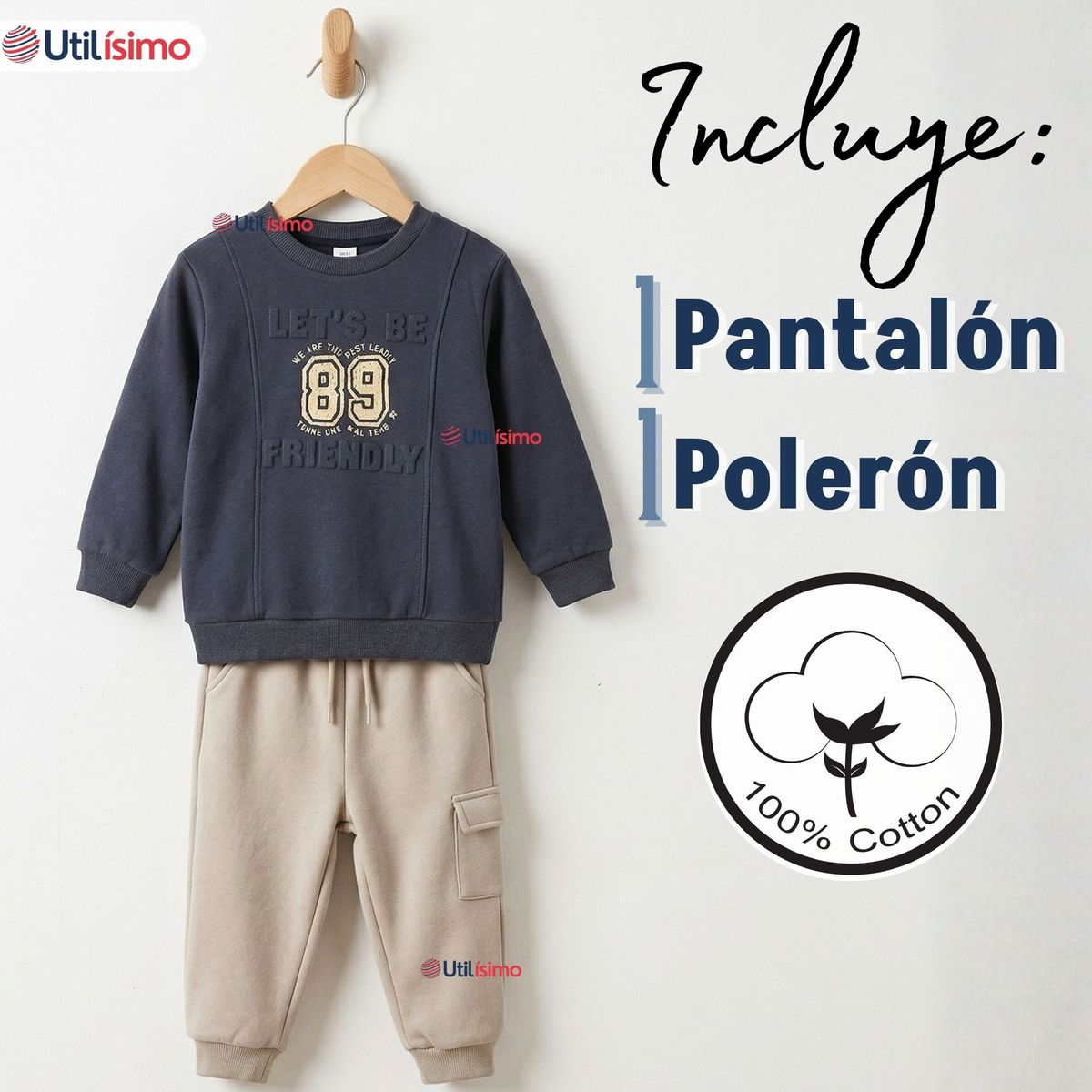 JUMP KIDS - Conjunto 2 Piezas Buzo Pantalón Y Polerón De Algodón Niño Friendly Class