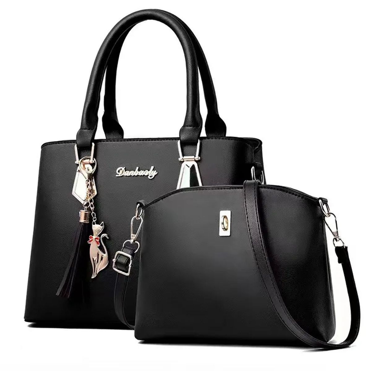 TIOZONEY - 2 unidset de Bolsos de mano informales a la moda para mujer Negro