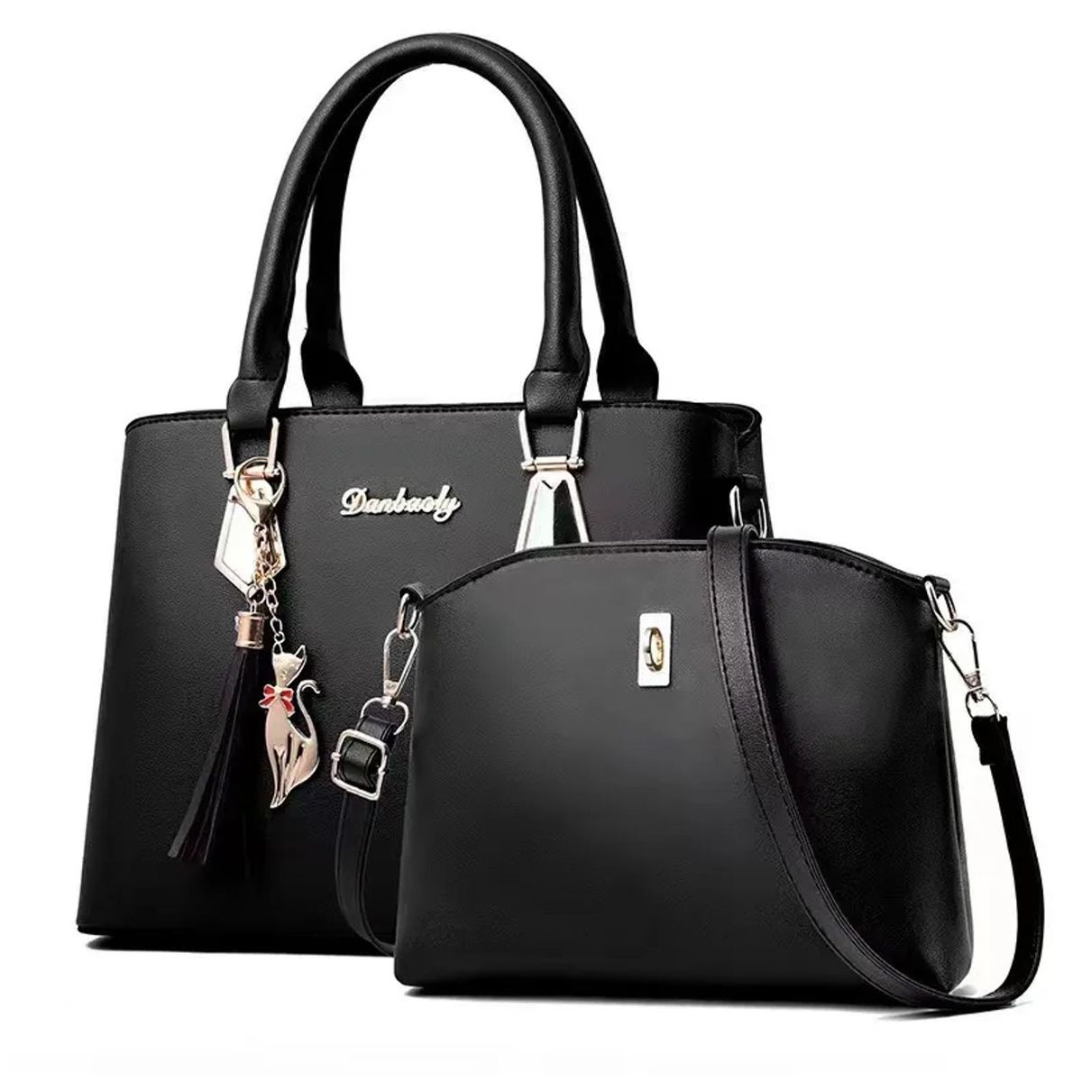 TIOZONEY - 2 unidset de Bolsos de mano informales a la moda para mujer Negro