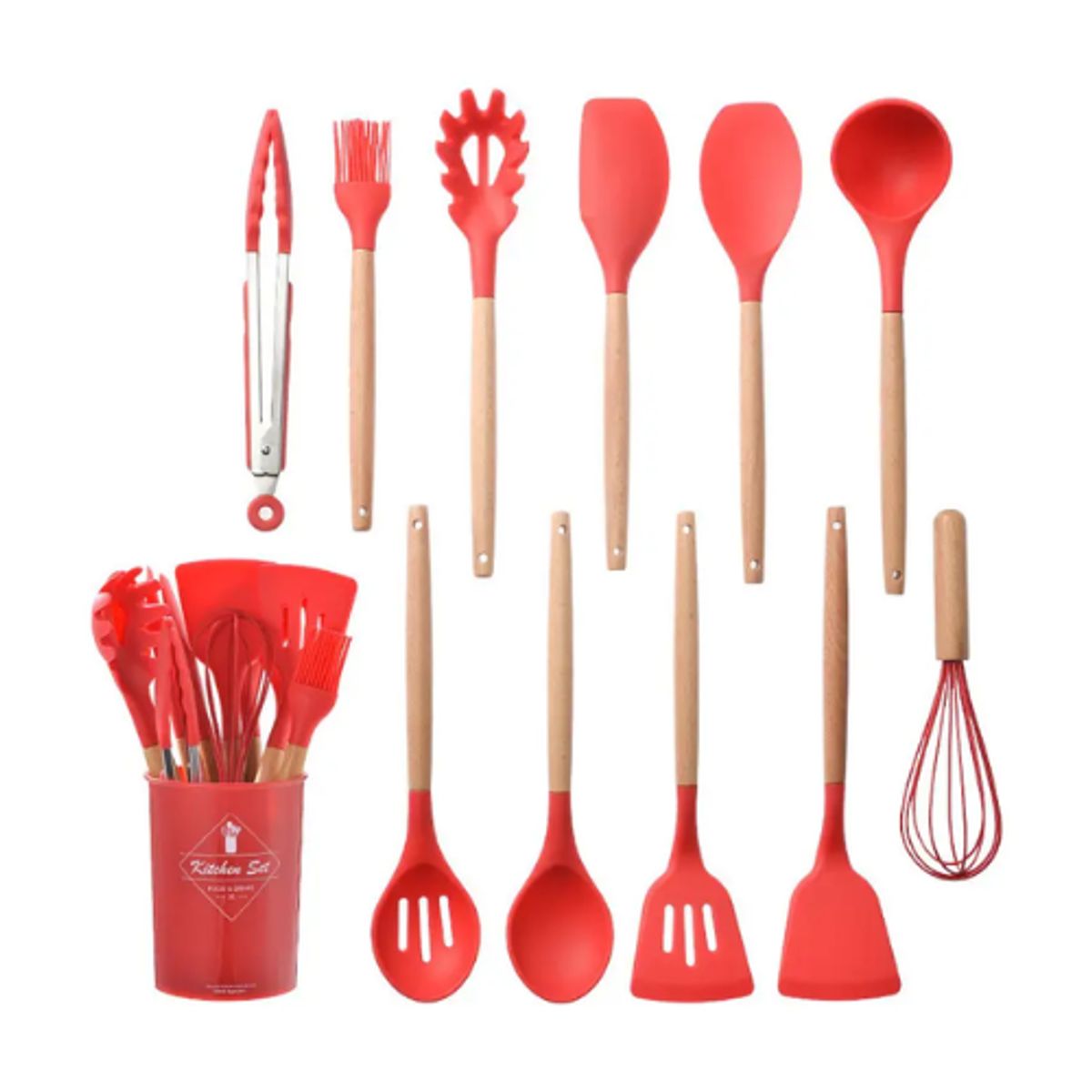 GENERICO - Set Utensilios De Cocina De Silicon 12 pz Rojo