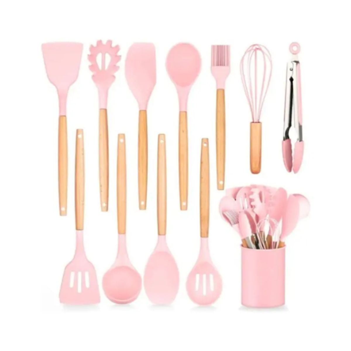 GENERICO - Set Utensilios De Cocina De Silicon 12 pz Rosa