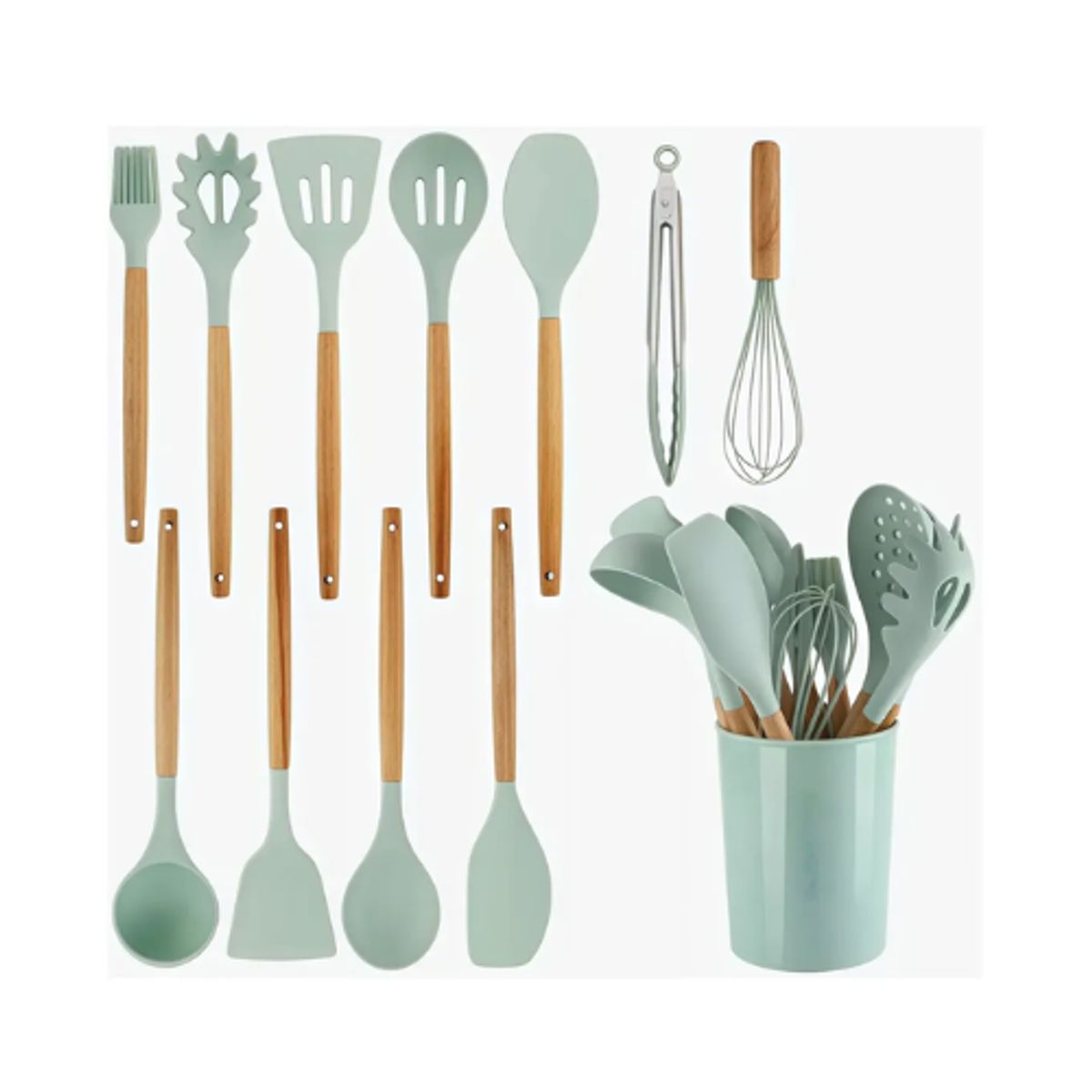 GENERICO - Set Utensilios De Cocina De Silicon 12 pz Verde
