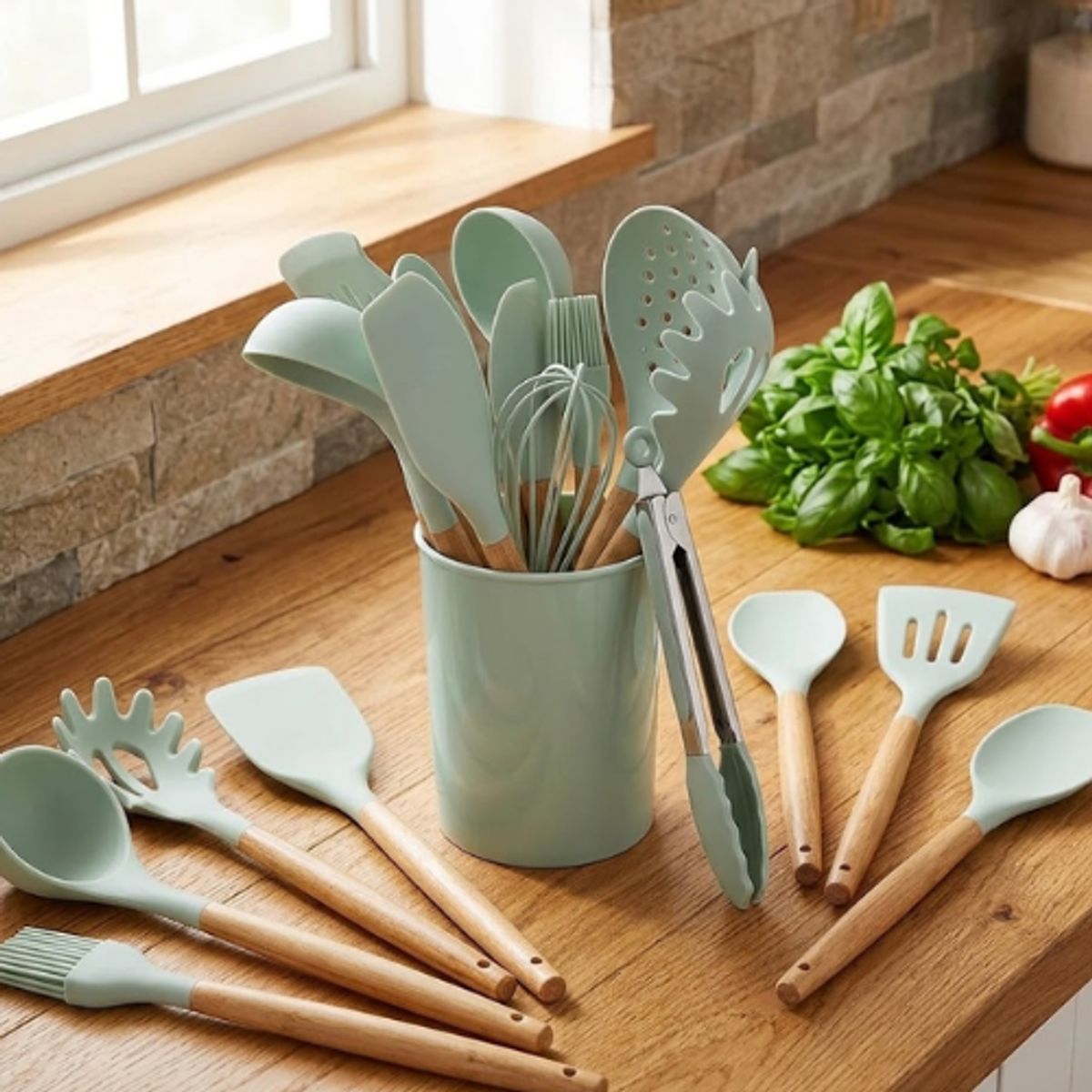 GENERICO - Set Utensilios De Cocina De Silicon 12 pz Verde