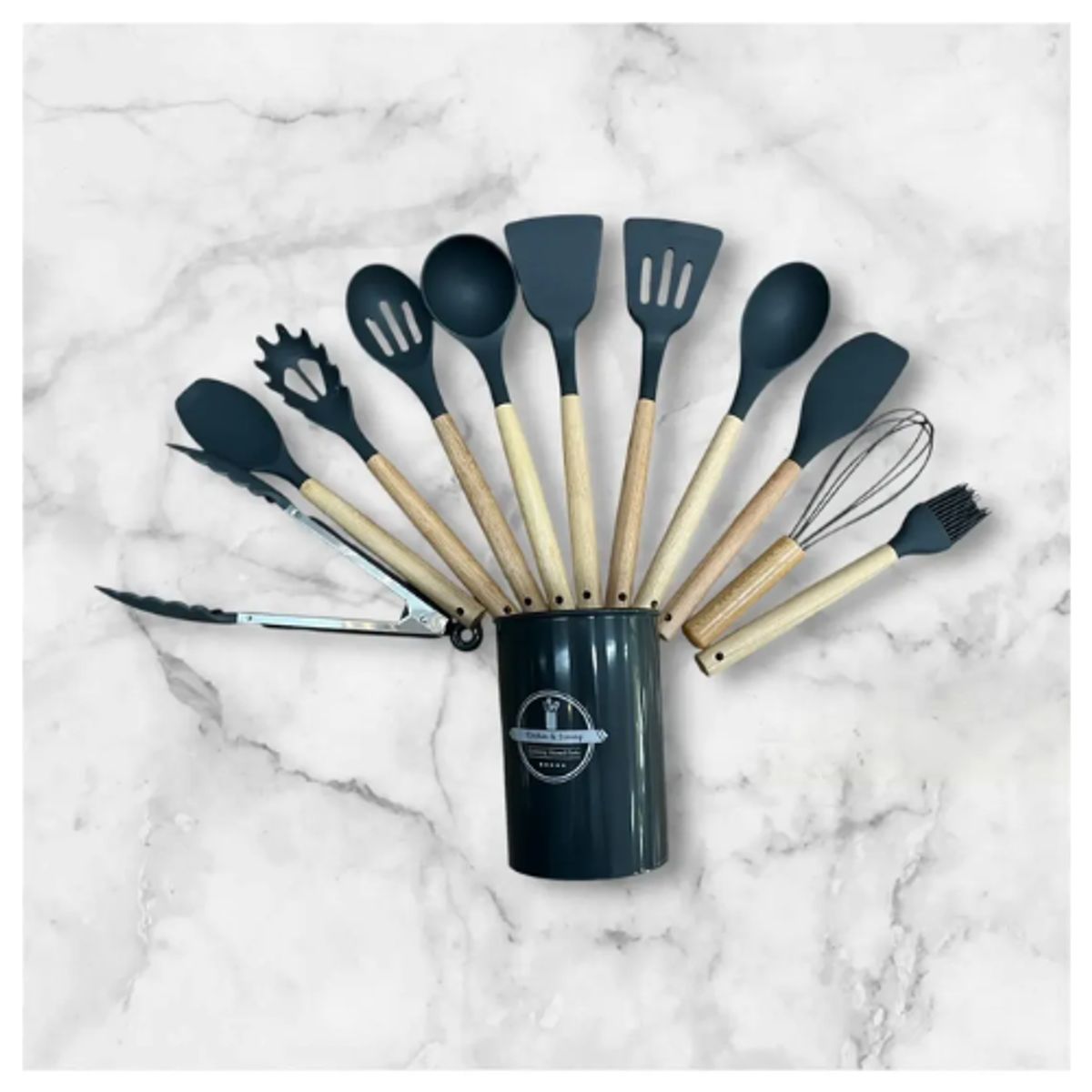 GENERICO - Set Utensilios De Cocina De Silicon 12 pz Negro