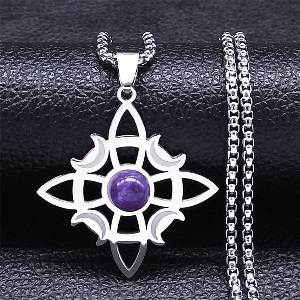 TIOZONEY - Colgante Nudo  Bruja de Cristal Morado en Cadena  Plata 35mm