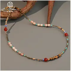 TIOZONEY - Collar de cuentas checas de piedra natural de colores