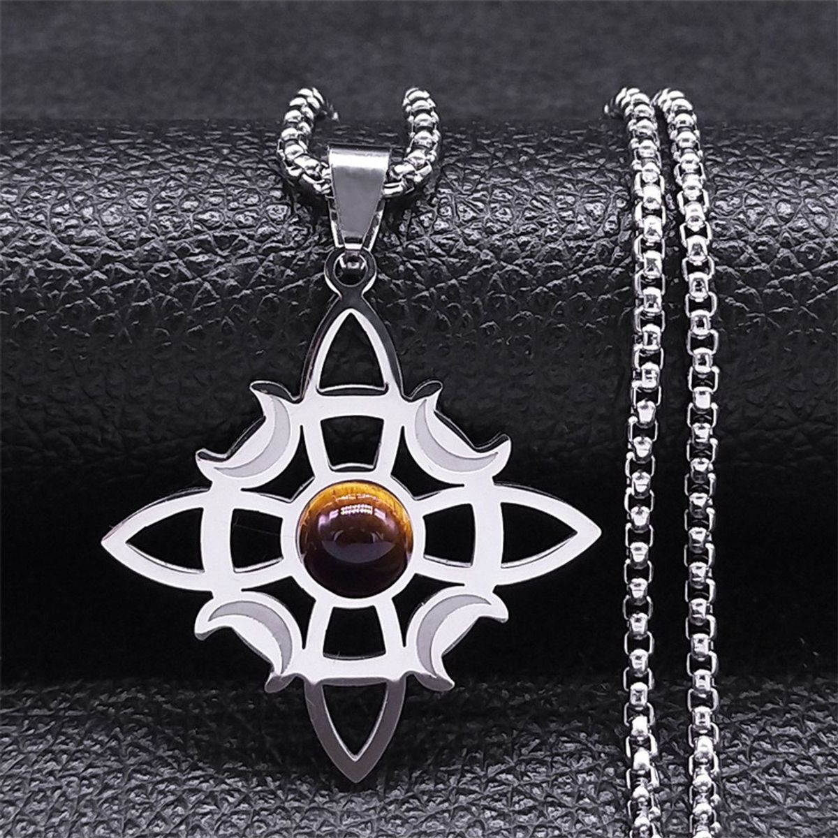 TIOZONEY - Colgante Nudo  Bruja de Cristal Amarillo en Cadena  Plata 35mm
