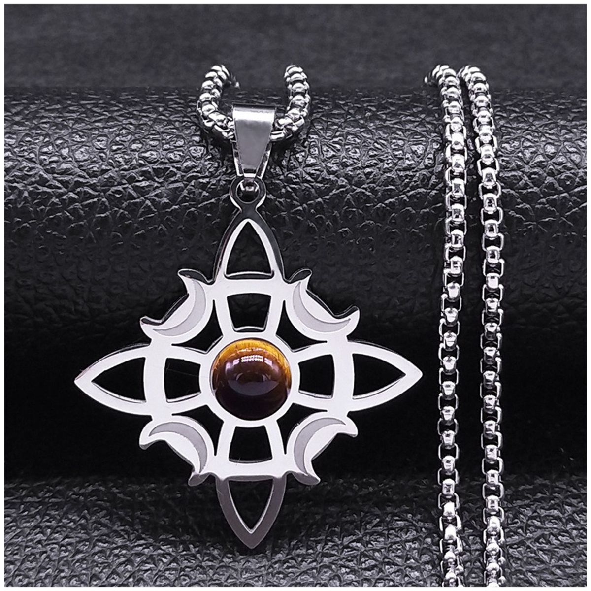 TIOZONEY - Colgante Nudo  Bruja de Cristal Amarillo en Cadena  Plata 35mm