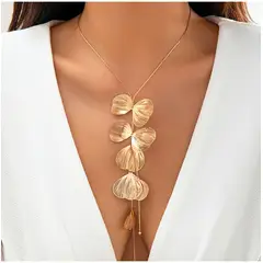 TIOZONEY - Collar largo con dije de hoja de flor en Y para mujer