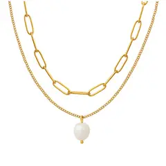 TIOZONEY - Collar de perlas bañadas en oro para mujer