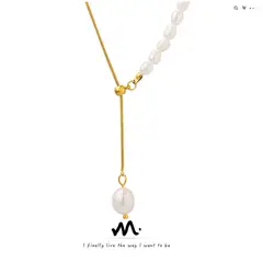 TIOZONEY - Collar con colgante de perlas de oro