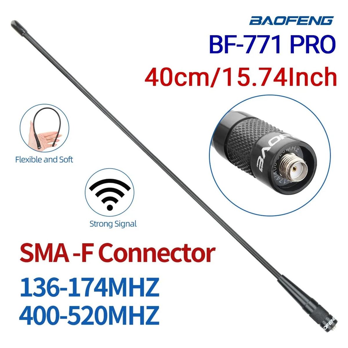 BAOFENG - Antena Baofeng BF-771 Dual Band VHF UHF SMA-F Alta Ganancia 2.15-3dBi 144-430MHz Señal Profesional